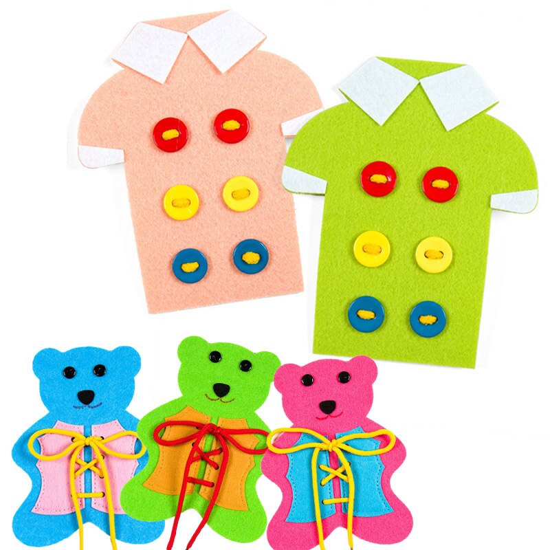 Materiales de fieltro para manualidades, juego de rompecabezas de 14x18cm, 1 pieza, no tejida, aprender a atar zapatos, tela de fieltro, oso pequeño