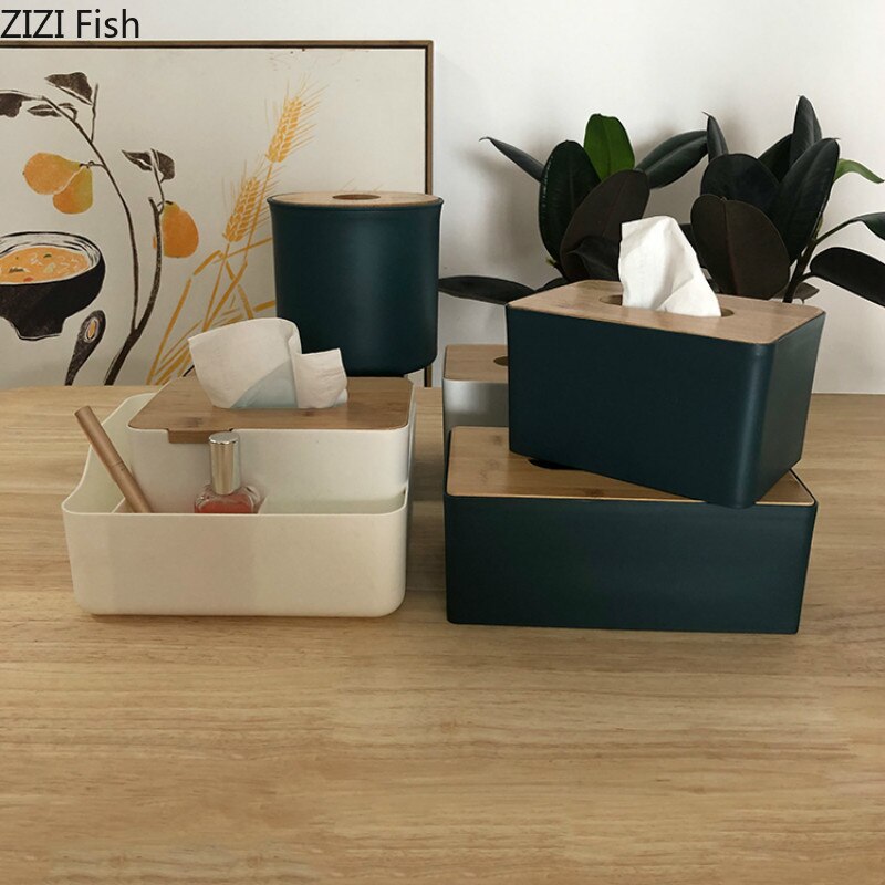 Bamboo Wood Tissue Box Rectangle Modern Style Home Multifunction Tissue Remote Control Container Organizer Kitchen Holdler