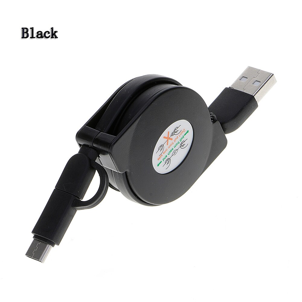 100cm rull linjal 2 in 1 usb datasynkroniseringskabel for lader android+type c micro universal uttrekkbar usb-kabel: Svart