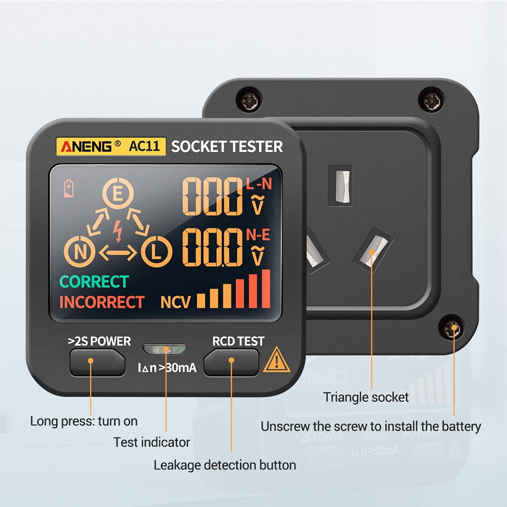 Wall Plug Socket Tester Backlight Phase Meter LCD Display Leakage Protection RCD Non Contact Mini Portable Breaker Finder