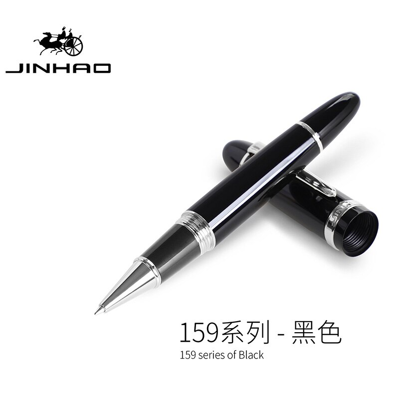 jinhao 159 Rollerball pen 0.5 MM screw cap metallic silver clip luxury pen students stationery office supplies: black
