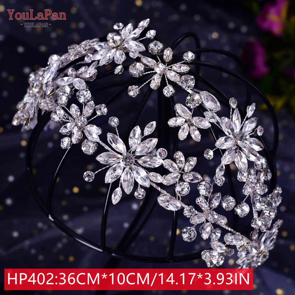 Youlapan HP308 Strass Bruids Haar Sieraden Bridal Tiara Diamanten Bruiloft Hoofddeksel Bridal Crown Silver Crystal Hoofdbanden: HP402-S