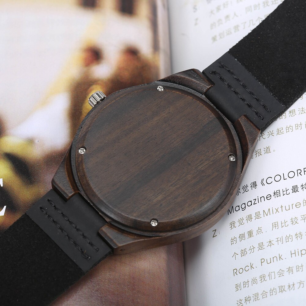 Relojes analógicos de madera para hombre y mujer, Reloj de pulsera de cuarzo con único de calavera, correa de cuero cómoda