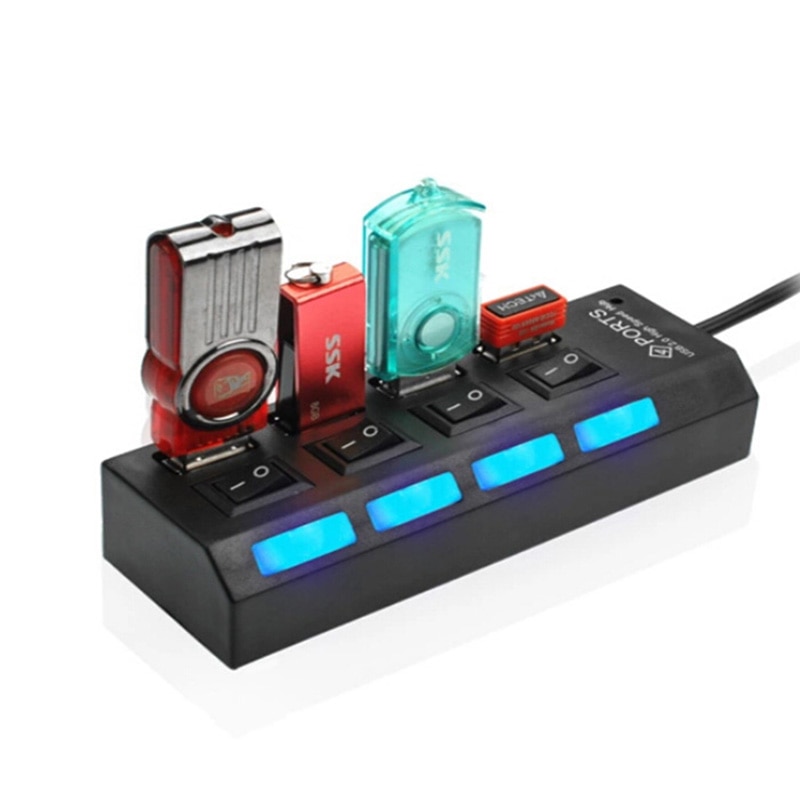 Répartiteur de Hub USB 1.1USB 4 ports 480Mbps avec interrupteur marche/arrêt séparé avec câble USB pour PC/ordinateur portable/appareil photo/souris/disque dur