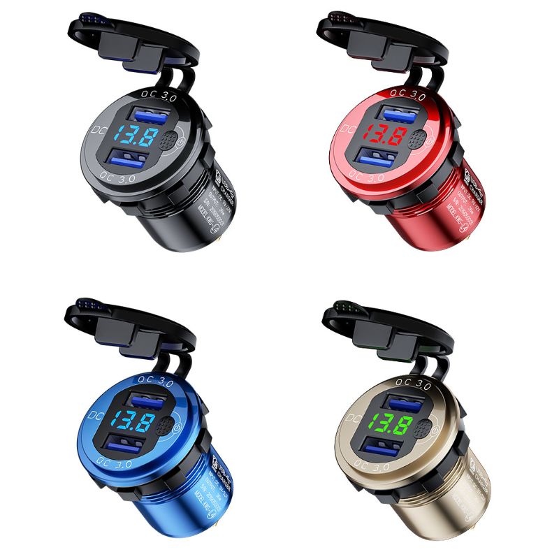 12V 24V Aluminium Waterdichte Dual QC3.0 Usb Fast Charger Stopcontact Led Voltmeter Schakelaar Kabel Voor Auto Marine truck Suv