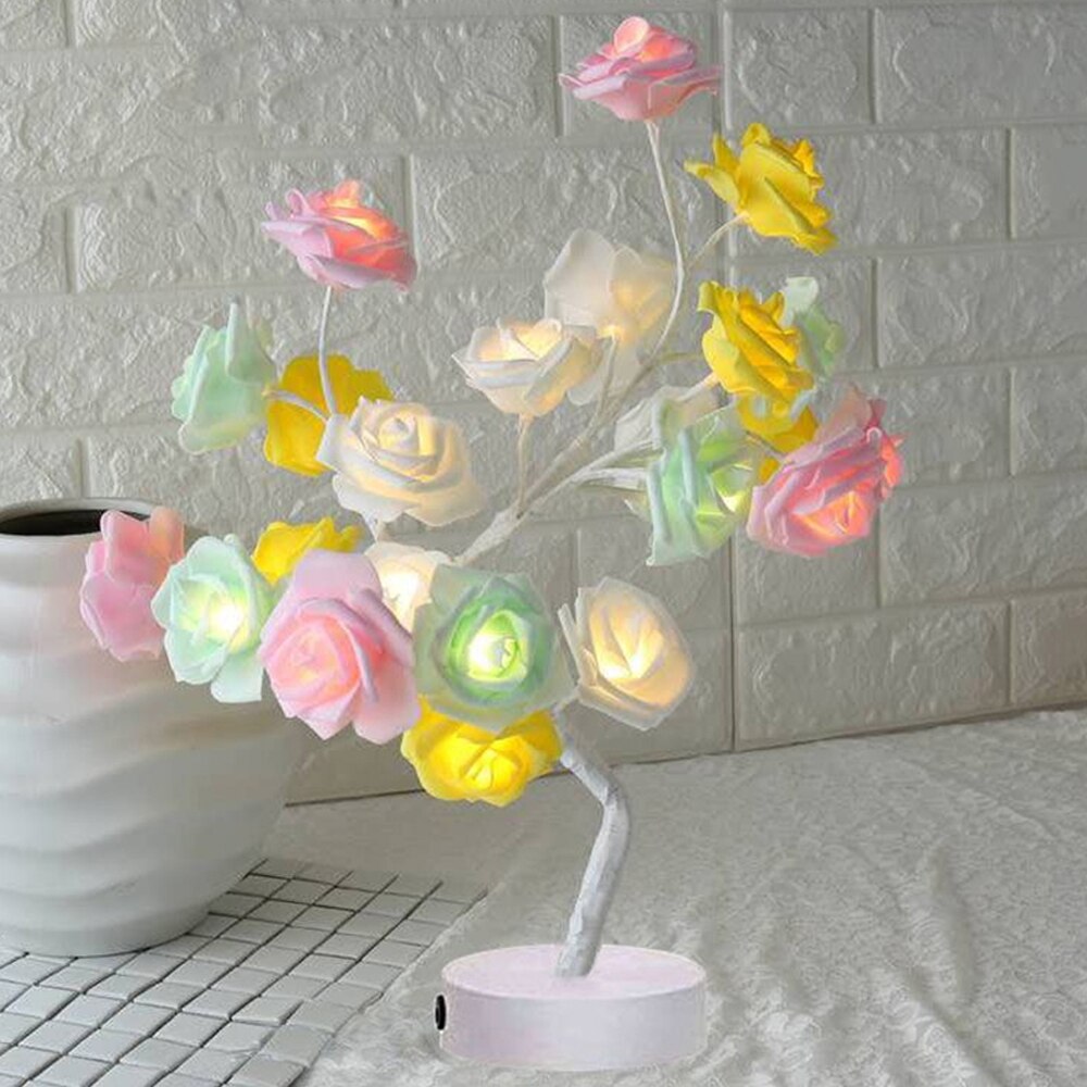 LED Simulation Lamp Rose Flower Tree Shape USB Port Battery Powered Decorative LED Garden Party Desktop Decor Light: 01