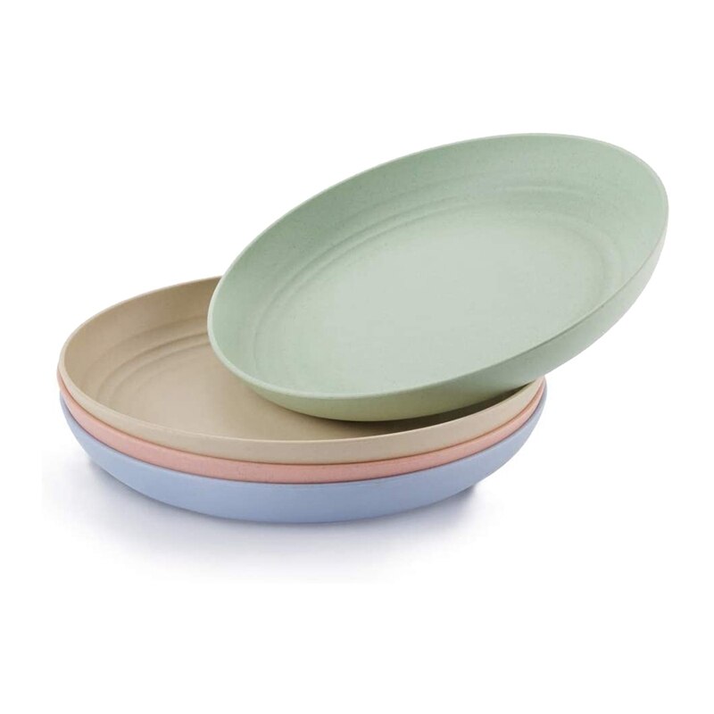 Wheat Straw Plates Bowls and Cups Dinner Set,Microwave Dishwasher Safe,for Home Caravan Picnic Camping,12 Piece