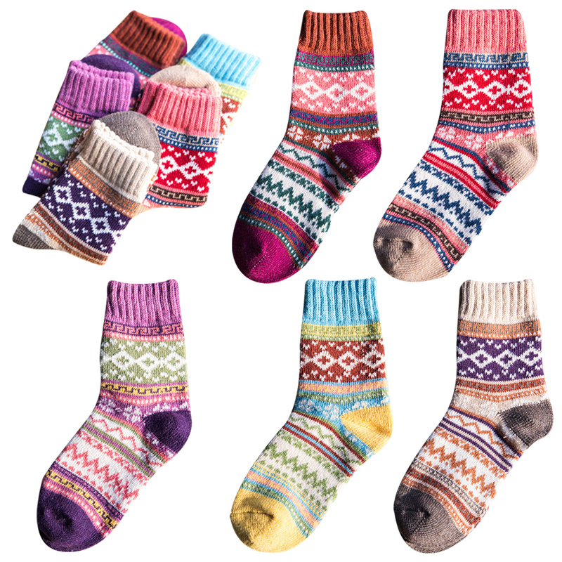 Vrouwen Mannen Dikke Winter Gebreide Sokken Warme Wollen Nordic Etnische Stijl Sok Unisex Zachte Comfortabele Sokken