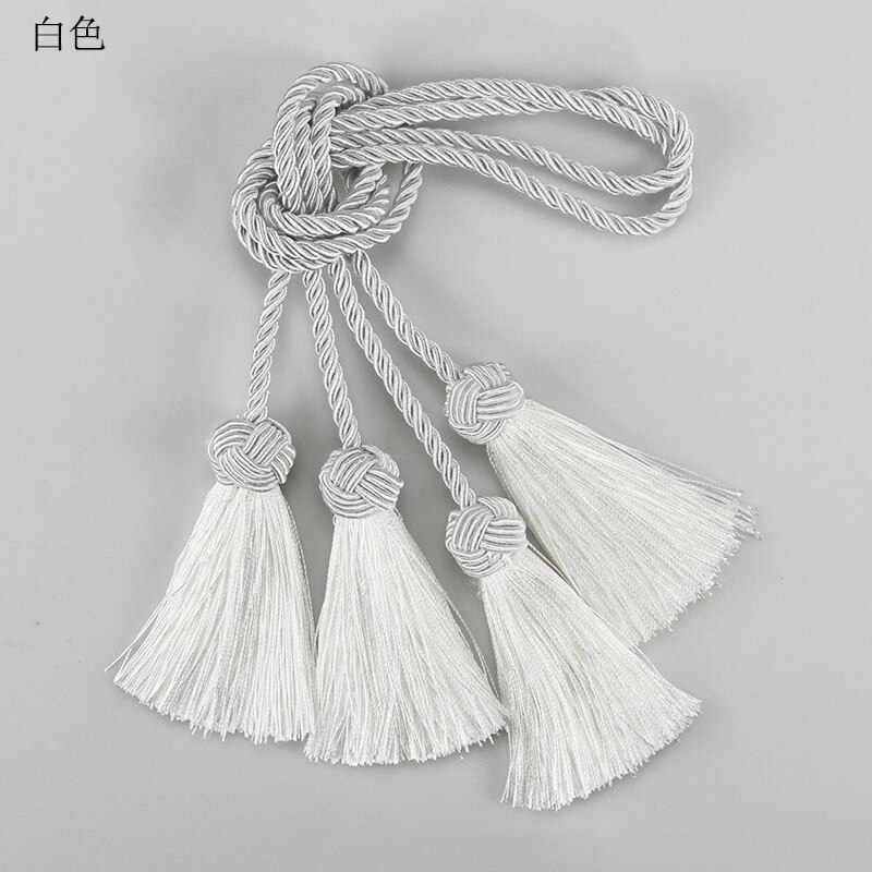 Accesorios de cortina con borlas para decoración del hogar, cuerda de soporte de hebilla de cortina, tejido hecho a mano, 1 par: Blanco