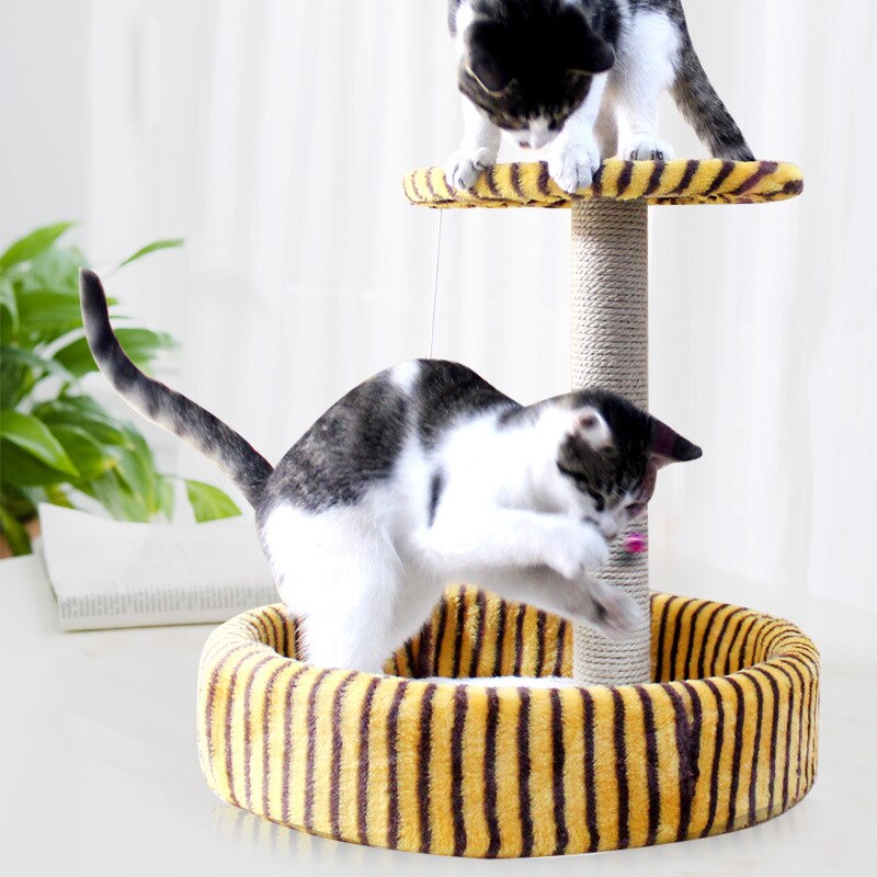 Cat Tree Toy Climbing Tree With Hammock Cat House Furniture Scratching Solid Wood Posts Jumping Training Toy