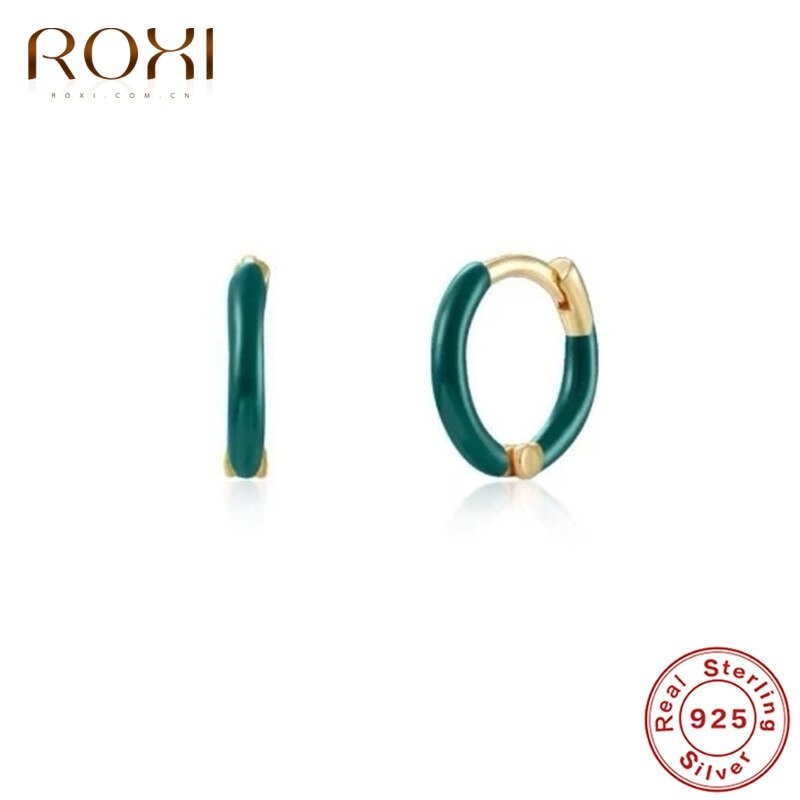 Roxi 925 Zilveren Vrouwen Ronde Oorbellen Kleurrijke Enamel Circle Huggie Ear Piercing Oorringen Sieraden Accessoires Pendientes