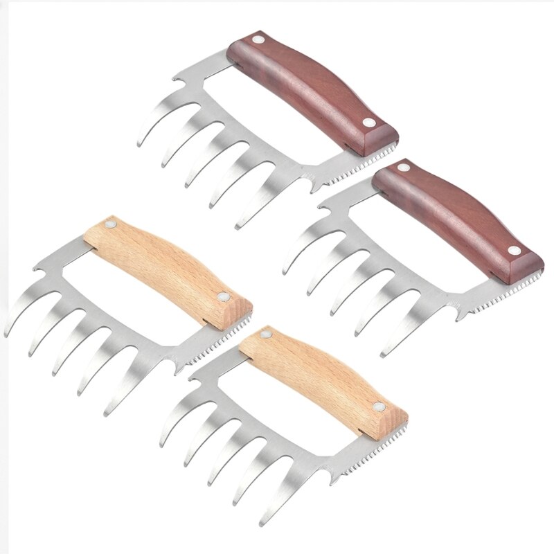 Meat Shredder Claws Multifunctional BBQ Meat Cutter Stainless Steel Wooden Handle Bear Claws Turkey Chicken Claws for Shredding