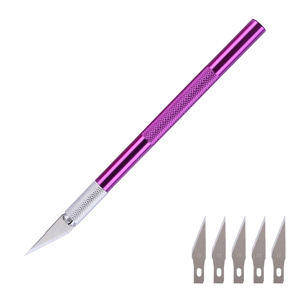 Cuchillo de hoja de bisturí con mango de Metal para cortar papel y madera, utensilio de utilidad para manualidades, suministros de corte y grabado, 1 Juego: Purple