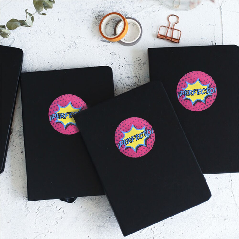 500pcs/roll Spanish Reward Stickers Encouragement Sticker Roll Motivational Stickers with Cute Pattern for Kids