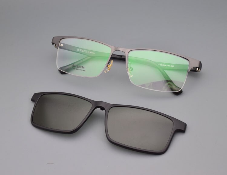 Halv ramme briller mænd med spænde polariserende solbriller magnet rustfrit stål nattesyn beskyttelsesbriller køre recept: Grå