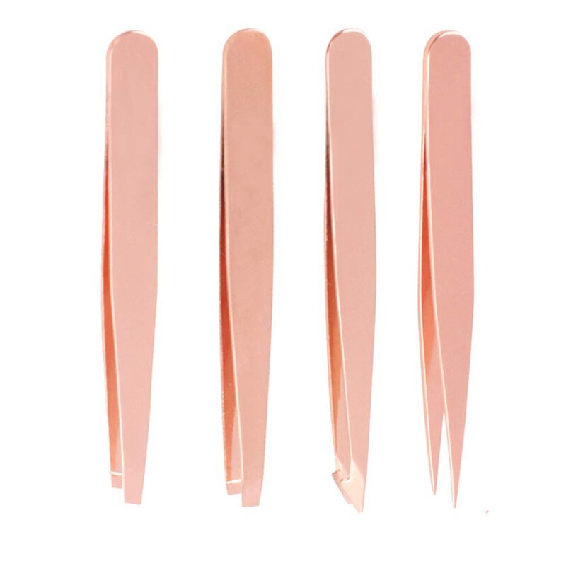4-Piece Stainless Steel Tweezer Splinter Ingrown Hair Removal Tweezer and Pointed Eyebrow Tweezer Set