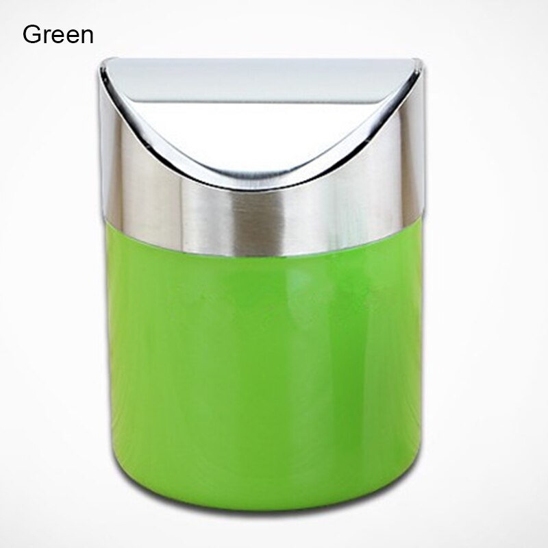 Minibasura pequeña de acero inoxidable con tapa abatible, bote de basura para escritorio, coche, oficina, cocina, K888: Green