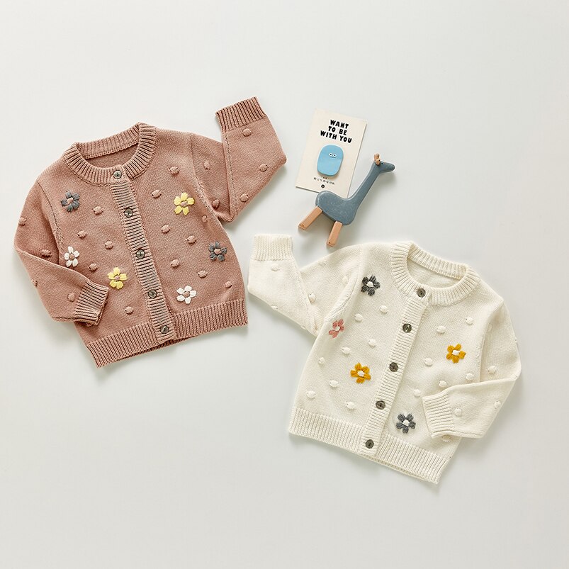 Lente Herfst Pasgeboren Baby Bloem Borduren Gebreide Vest Trui Soft Cozy Baby Meisje Lange Mouwen Tops Coat Kinderen Kleding