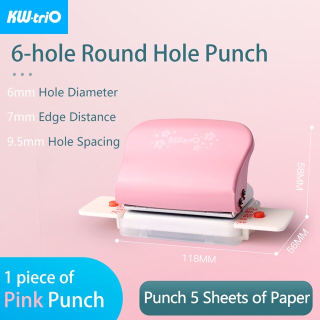 6 hole Punch Notebook 6mm Diameter Round Hole Standard Puncher for A4 A5 B5 Diary Planner Binding Tools Office School A7024: Pink