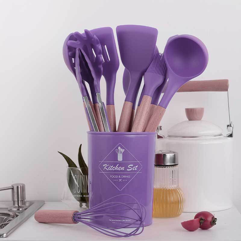 1pc lila träsilikon köksredskap sked soppvändare spatel tång nonstick köksredskap bakprylar redskapsredskap de cocina