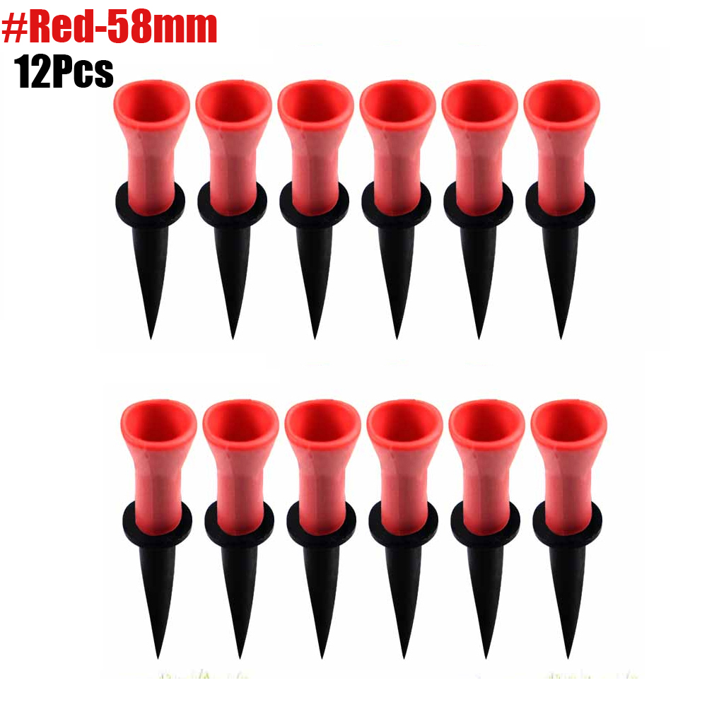 GLOOF 58mm 76mm Plastic Golf tees with Soft Rubber Cushion Top Cover Pack of 12,Almost Unbreakable,Practicing for Golfer: Red-58mm-12Pcs