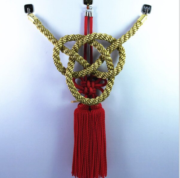 1Set JP Junction Produce Golden Kin Tsuna Rope Match More Colors Fusa Kiku Knot For Car Auto Rearview Mirror Fastening: Gold-Red