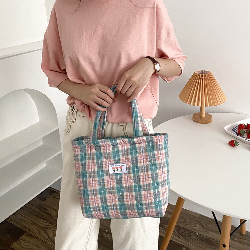 Lunch Tas Kleine Vierkante Handtas Puur Katoen Vrouwen Draagbare Lunchbox Tas Leuke School Lunch Tas Voedsel Opslag