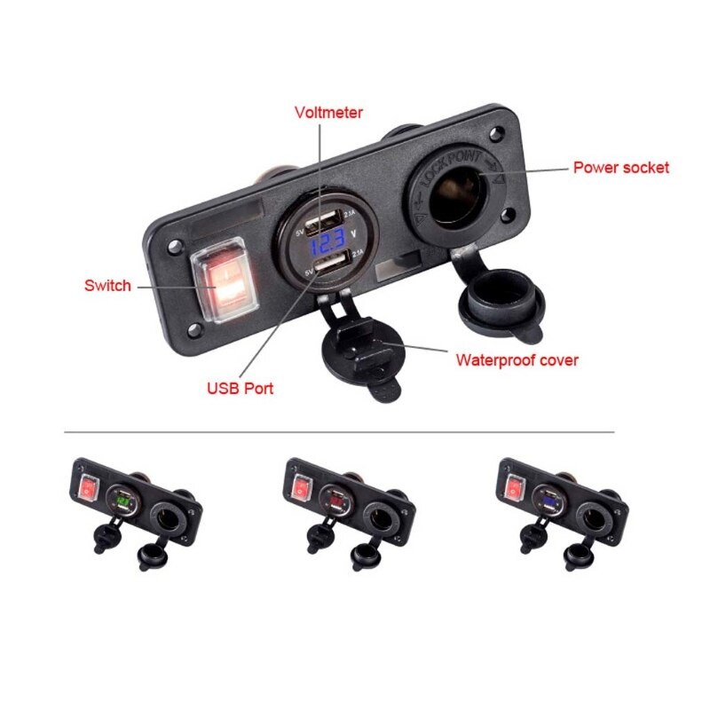 Auto Boot Truck 12V 24V 2 Usb Charger Voltmeter Schakelaar Sigarettenaansteker