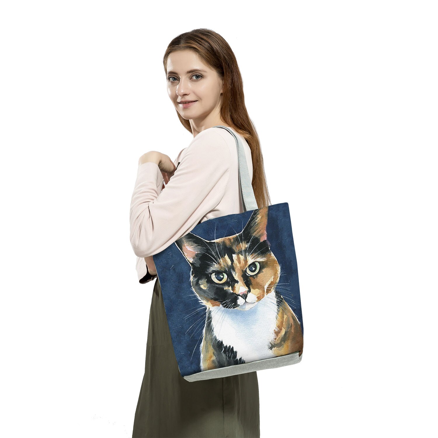 Bolso de mano para mujer, bolsa de hombro con estampado de gato negro, pintura artística de Animal, de gran capacidad, ecológico, Para Boutique