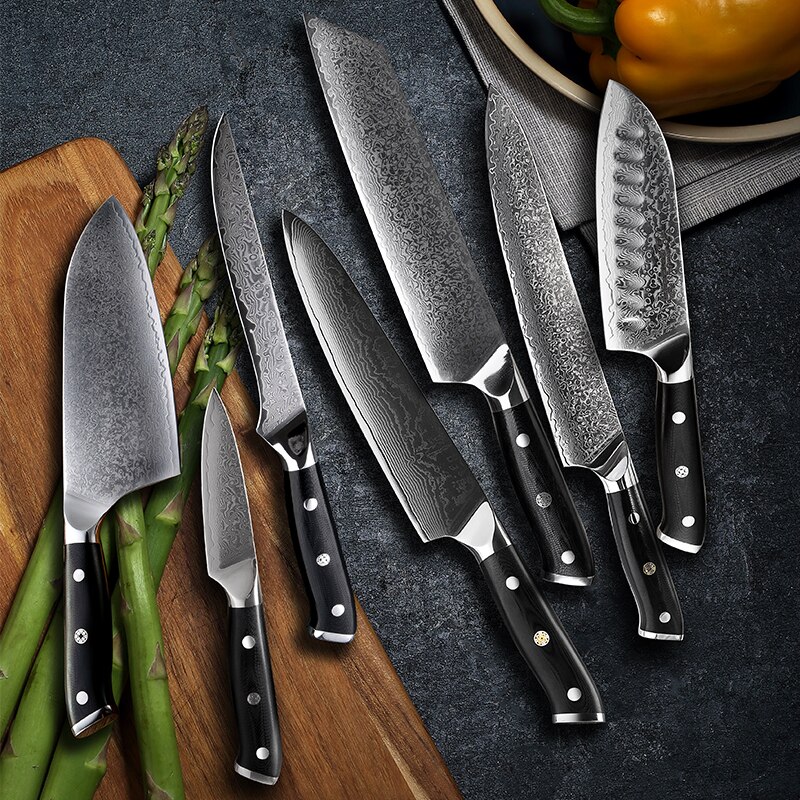 Grandsharp Damascus Knife Set 67 Layers vg10 Japanese Damascus Steel Chef Cleaver Boning Kiritsuke Santoku Kitchen Knives