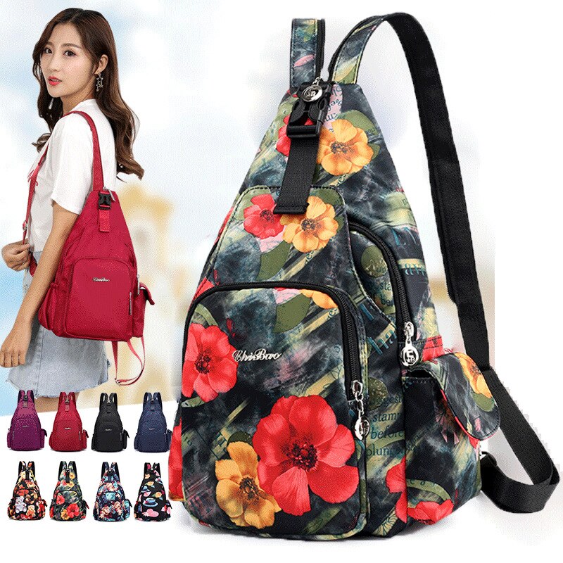Zoete Meisjes Mode Bloemen Printing Bloem Schoudertas Dames Crossbody Tas Borst Tassen Voor Vrouwen Multifunctionele Rugzak