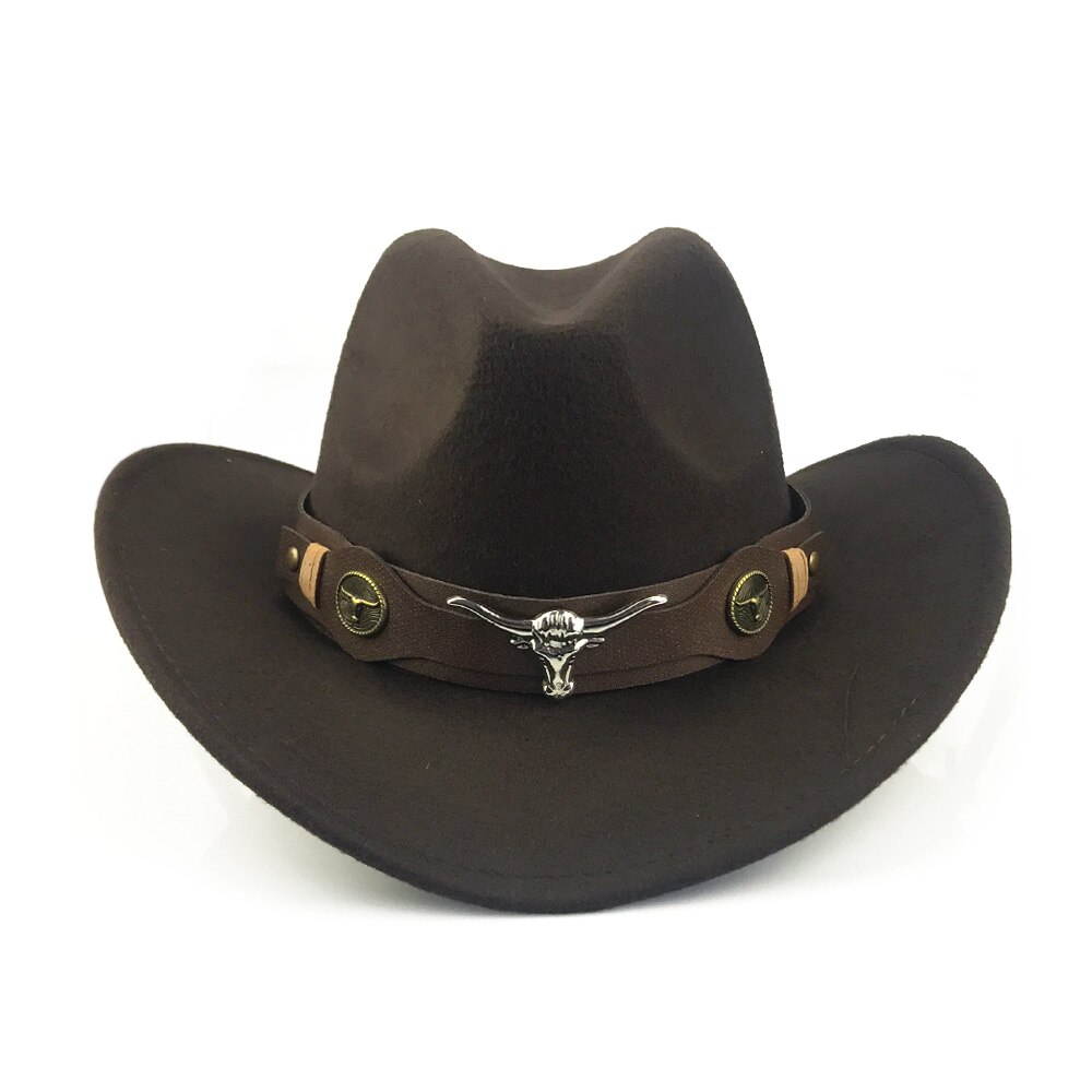 YY Bull Cowboy Cap for Men Autumn Winter Fedora Hats Retro Western Cowgirl Cap With Wide PU Leather Belt YY20074