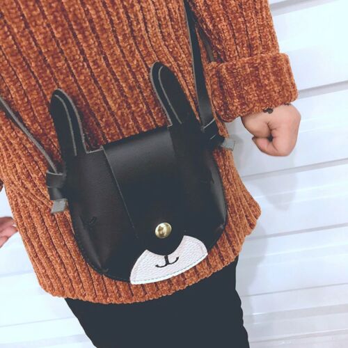 Schattige kindermeisjes mini crossbody tas konijn pu handtas kinder schoudertas mooie portemonnee houders munt portemonnees: Zwart
