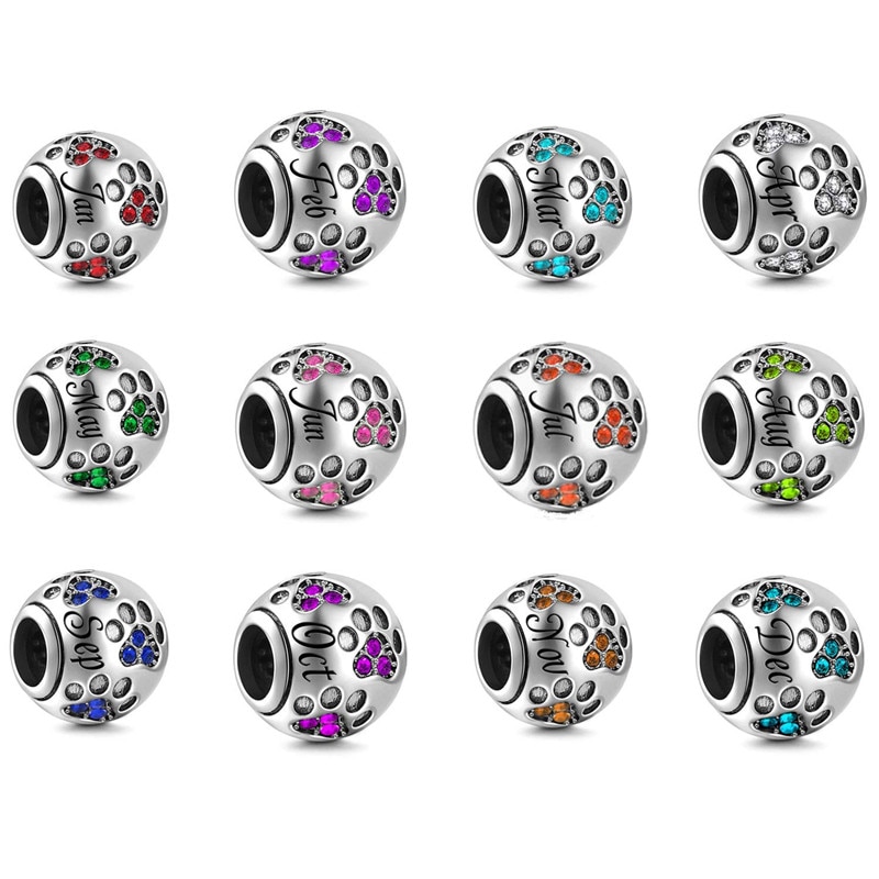 Silver 12 Color Birthstone Charm Fit Original 3mm Bracelet&Bangle Making DIY Jewelry For Women September