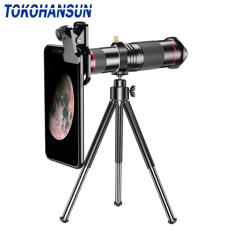 Tokohansun opcional hd 48x metal telescópio telefoto lente monocular móvel + tripé extensível para iphone 7 8 plus huawei