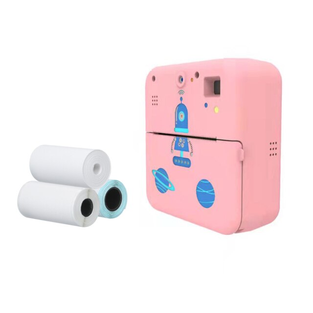 Brand Mini Photo Printer 1080P Instant Print Camera Wireless Thermal Label with 3 Roll Printer Paper for Travel List Work Memo: Pink