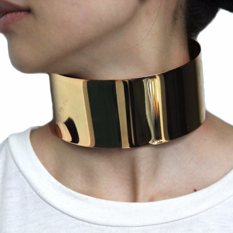 MANILAI Punk Alloy Torque Choker Necklaces For Women Maxi Jewelry Big Collar Statement Necklace Collier Femme: Gold CE4261