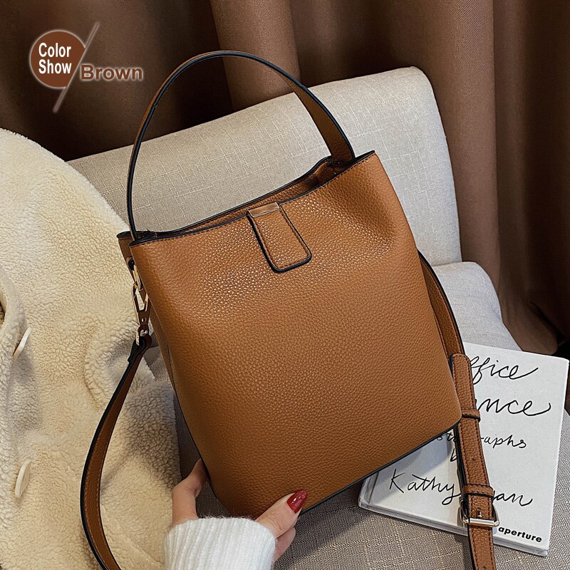 Beibaobao Luxus frauen Handtaschen Eimer Candy Farbe Schulter Taschen Für Frauen Tasche Damen Messenger Bag Umhängetasche: Brown