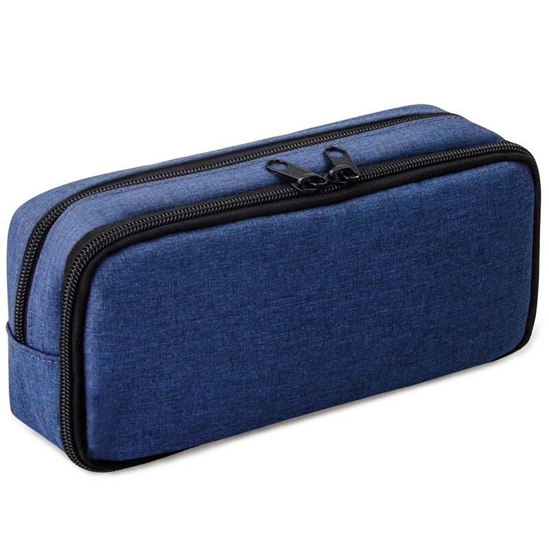 Japanse Koreaanse Briefpapier Effen Kleur Creatieve Eenvoudige Persoonlijkheid Dubbele Rits Student Grote Capaciteit Briefpapier Tas: blue