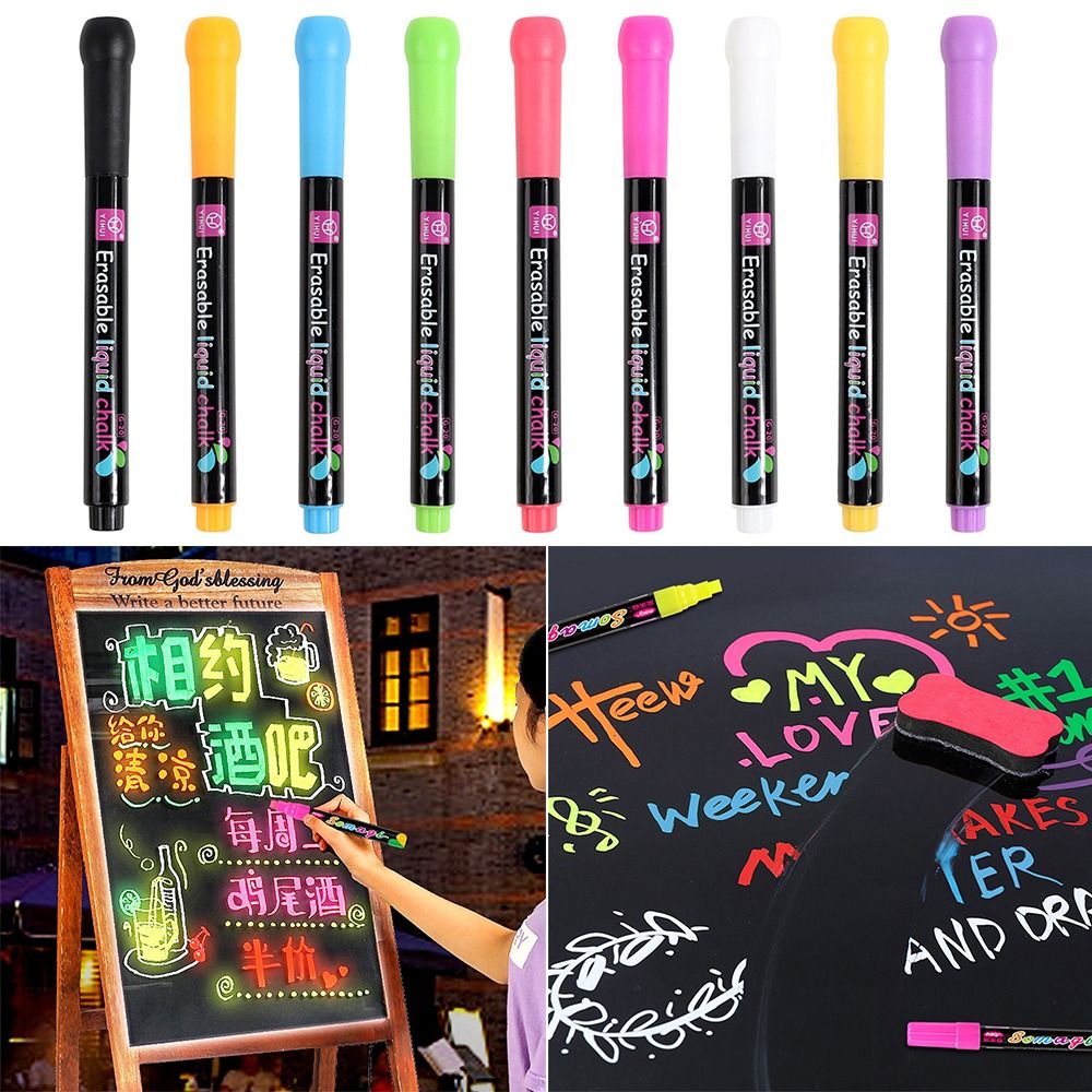 Dust Free Liquid Chalk Pen Erasable Multi-Color Whiteboard Art Marker Pen Highlighters For Blackboard Graffiti LED Board Writing