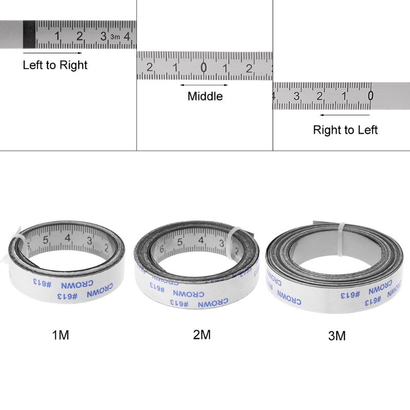 Self-Adhesive Measuring Tape with Adhesive Backing, Left To Right Reading, Right To Left, Middle to both sides, Stainless Steel