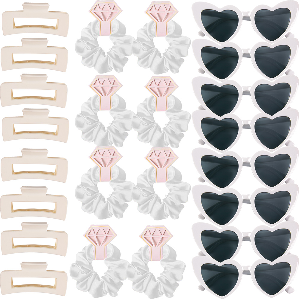 6/8 setzt Brautjungfer Herzform Sonnenbrille Haargummis Scrunchies Haarspangen Bachelorette Hochzeit Brautparty Gastgeschenk Vorschlag: Braun