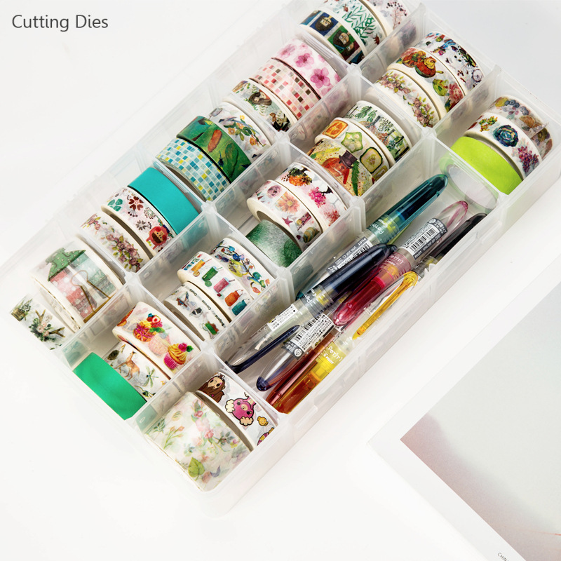 15 Compartments Clear Crafts Organizer Storage Box For Washi Tape Art Supplies Sticker Stationery