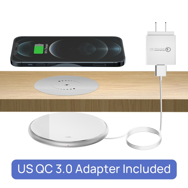 KPON-cargador inalámbrico Invisible, almohadilla de carga inalámbrica de larga distancia oculta para teléfono debajo del escritorio, QI, 10W: White US Adapter