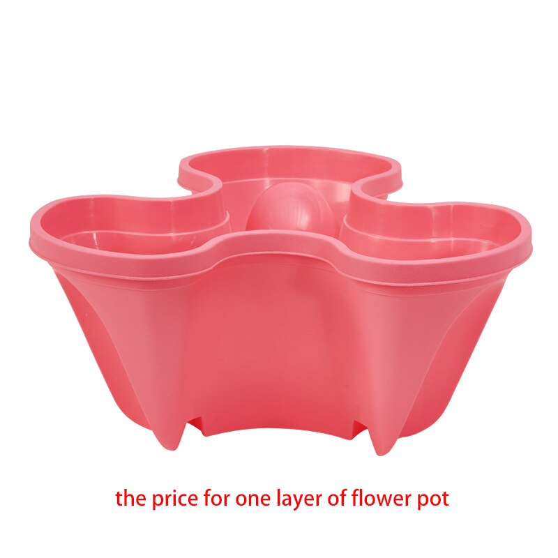 PP three-dimensional three-petal flower/strawberry pot multilayer stacking cultivation pot vegetable melon fruit planting pot: Pink