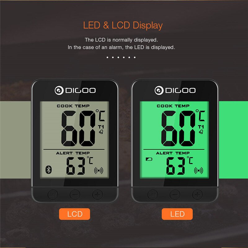 Digoo dg  ft2203 smart bluetoorh led display bbq kök matlagningstermometer metallsonder app funktion för kött grillning