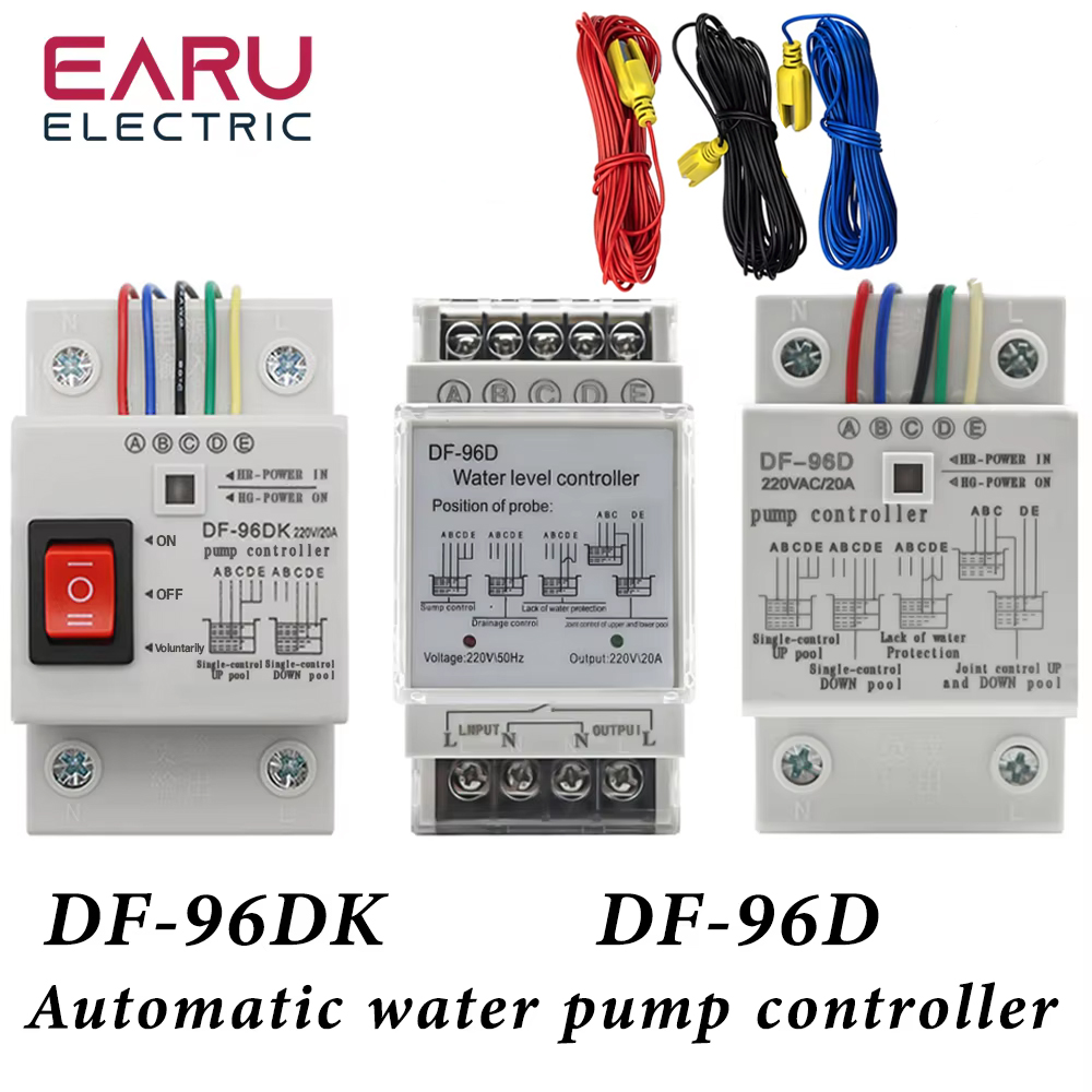 DF-96D DF-96DK Water Level Controller Switch 20A 220V Water Tank Liquid Level Detection Sensor Water Pump Controller 2M Wires