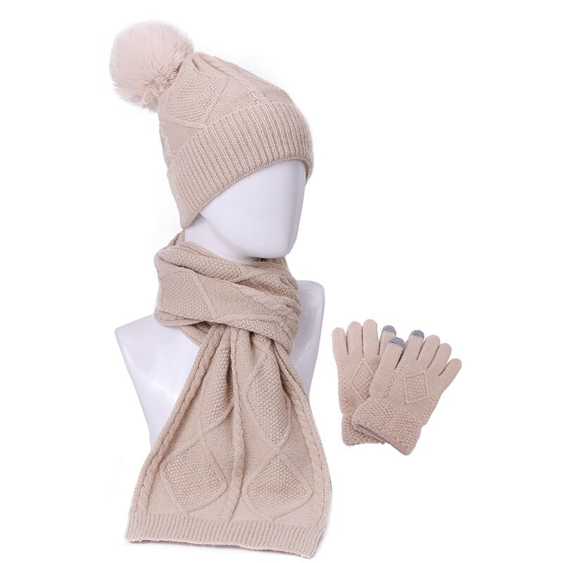 Huivi hattu hansikas setti kolmiosainen talvi syksy ulkona lämpimät hatut huivi käsineet setti naisille ja miehille unisex: A