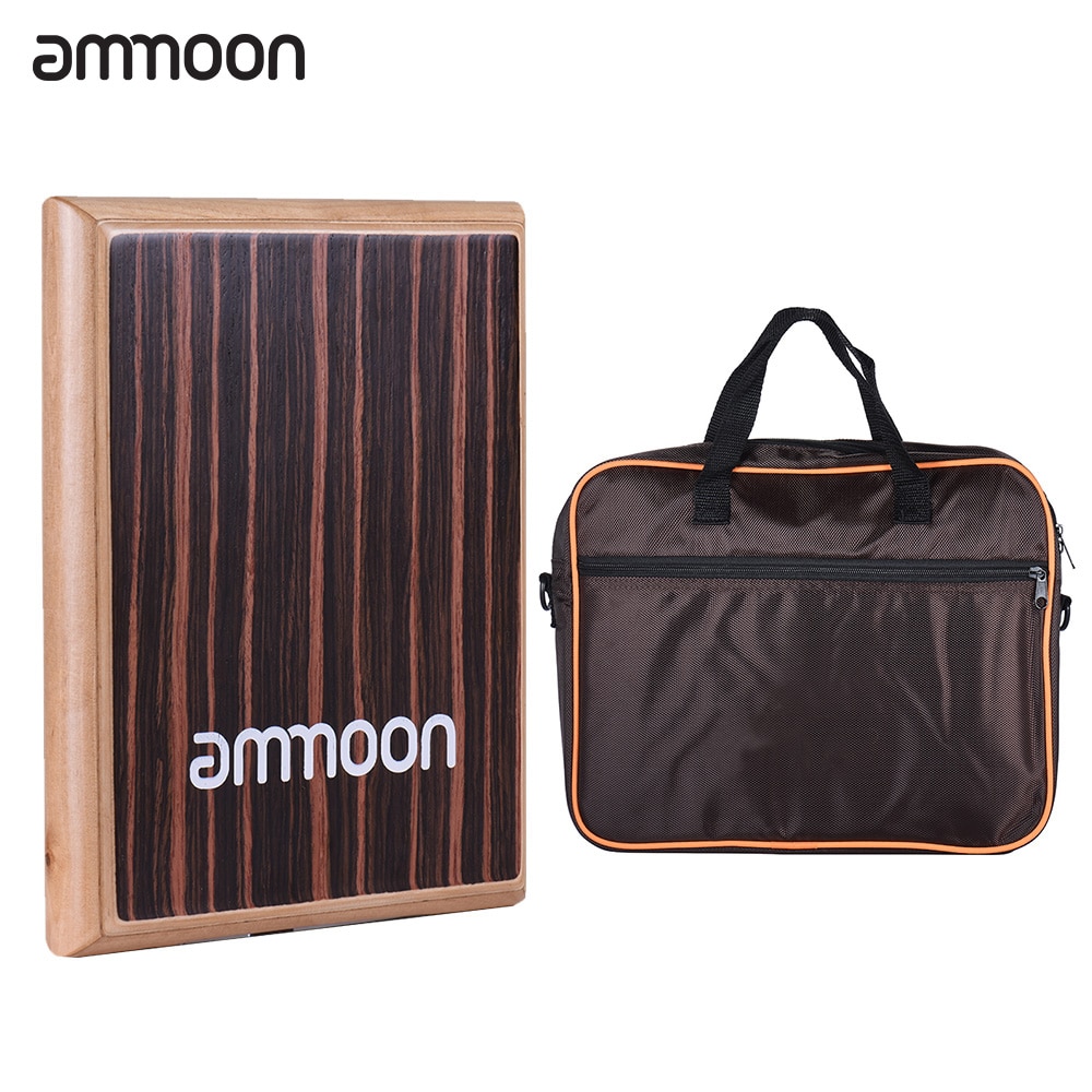 ammoon Cajon Drum Travel Compact Box Drum Cajon Flat Hand Drum Percussion Instrument with Adjustable Strings Carrying Bag