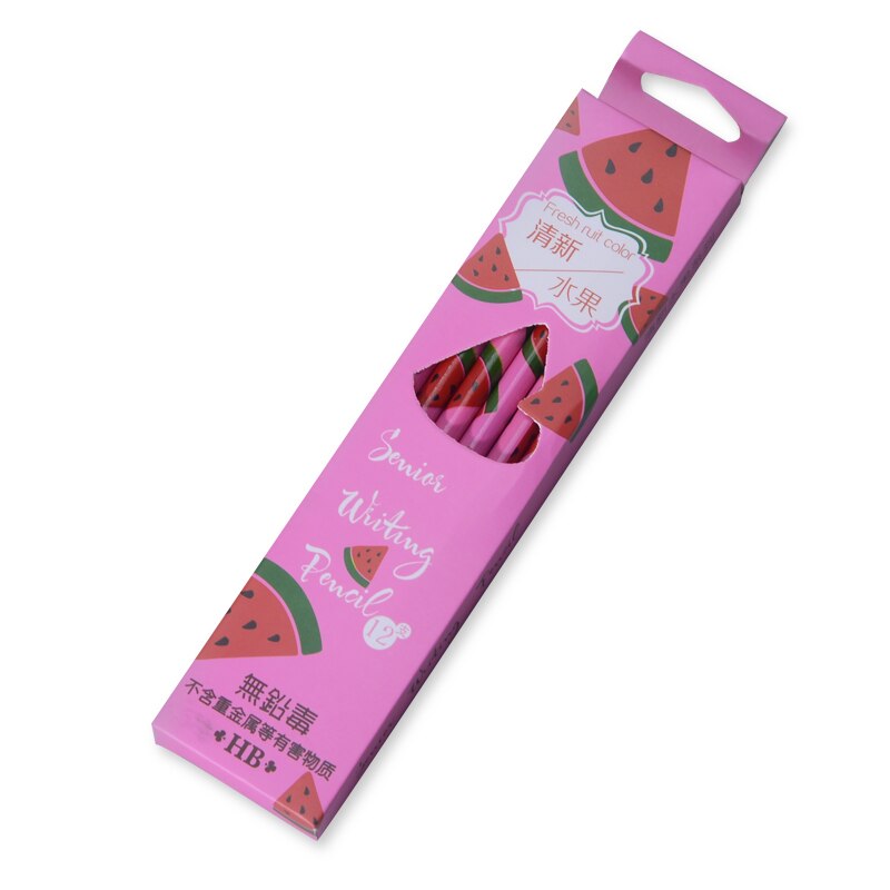12 st/förpackning kawaii frukt penna trä miljöskydd penna tecknad penna skola kontor skrivpenna: Vattenmelon